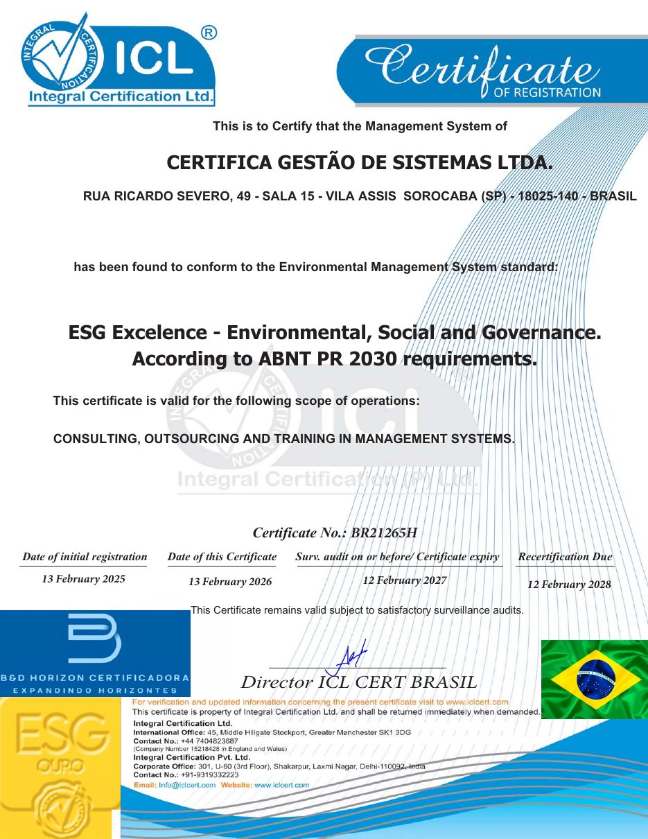 Certificado ESG · ABNT PR 2030 da Certifica