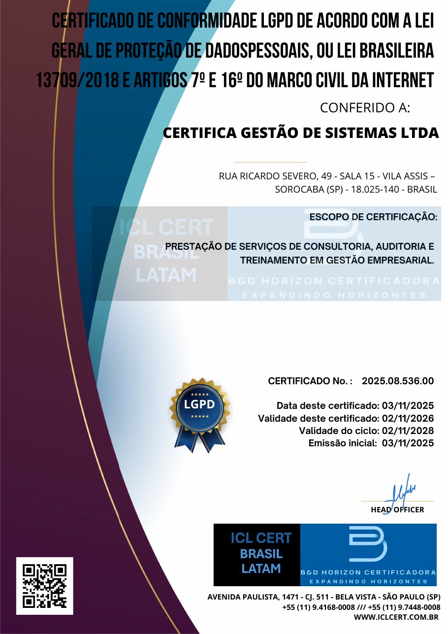 Certificado LGPD da Certifica